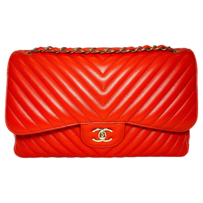 Chanel Red Jumbo Chevron Double Flap Bag