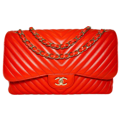 Chanel Red Jumbo Chevron Double Flap Bag