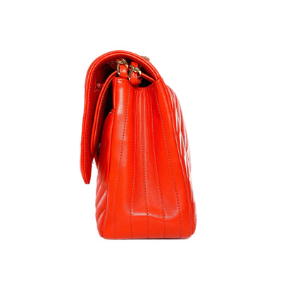 Chanel Red Jumbo Chevron Double Flap Bag