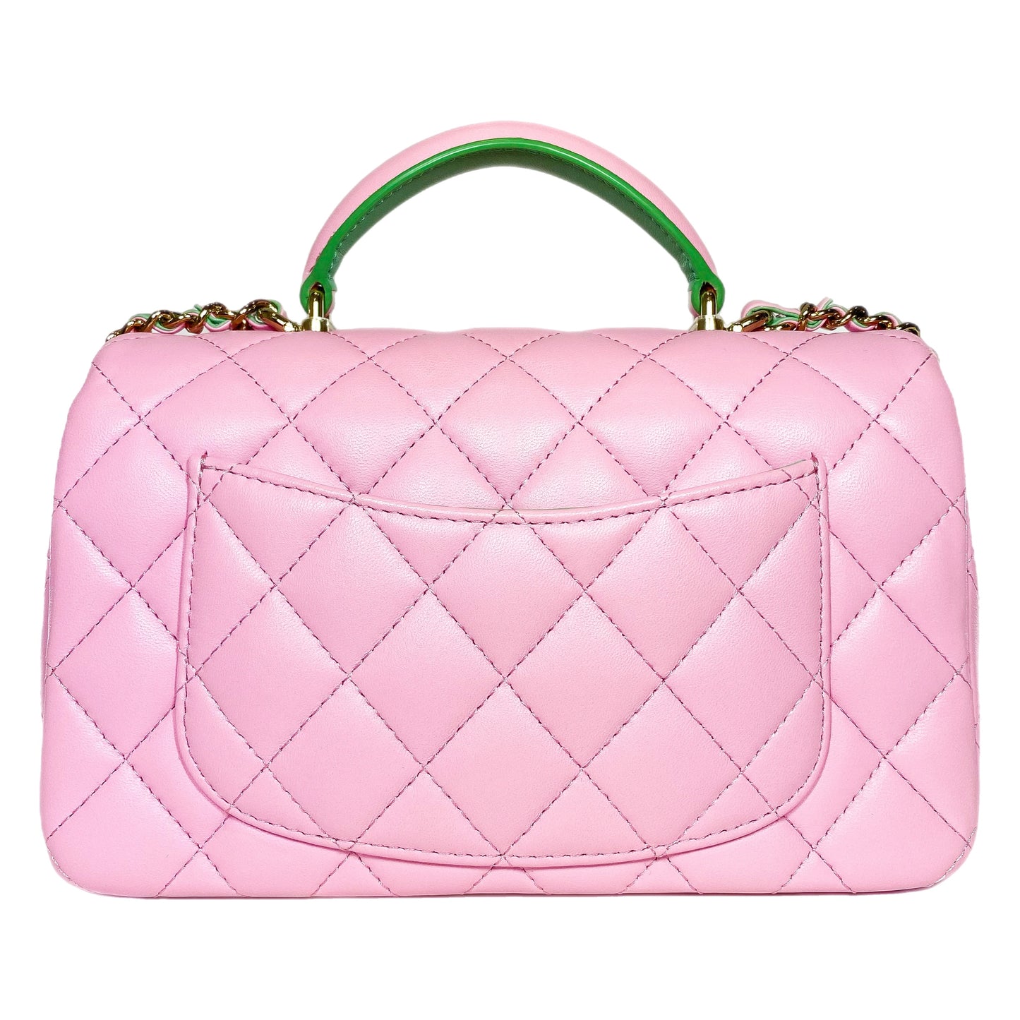 Chanel Pink Green Mini Top Handle Flap Bag