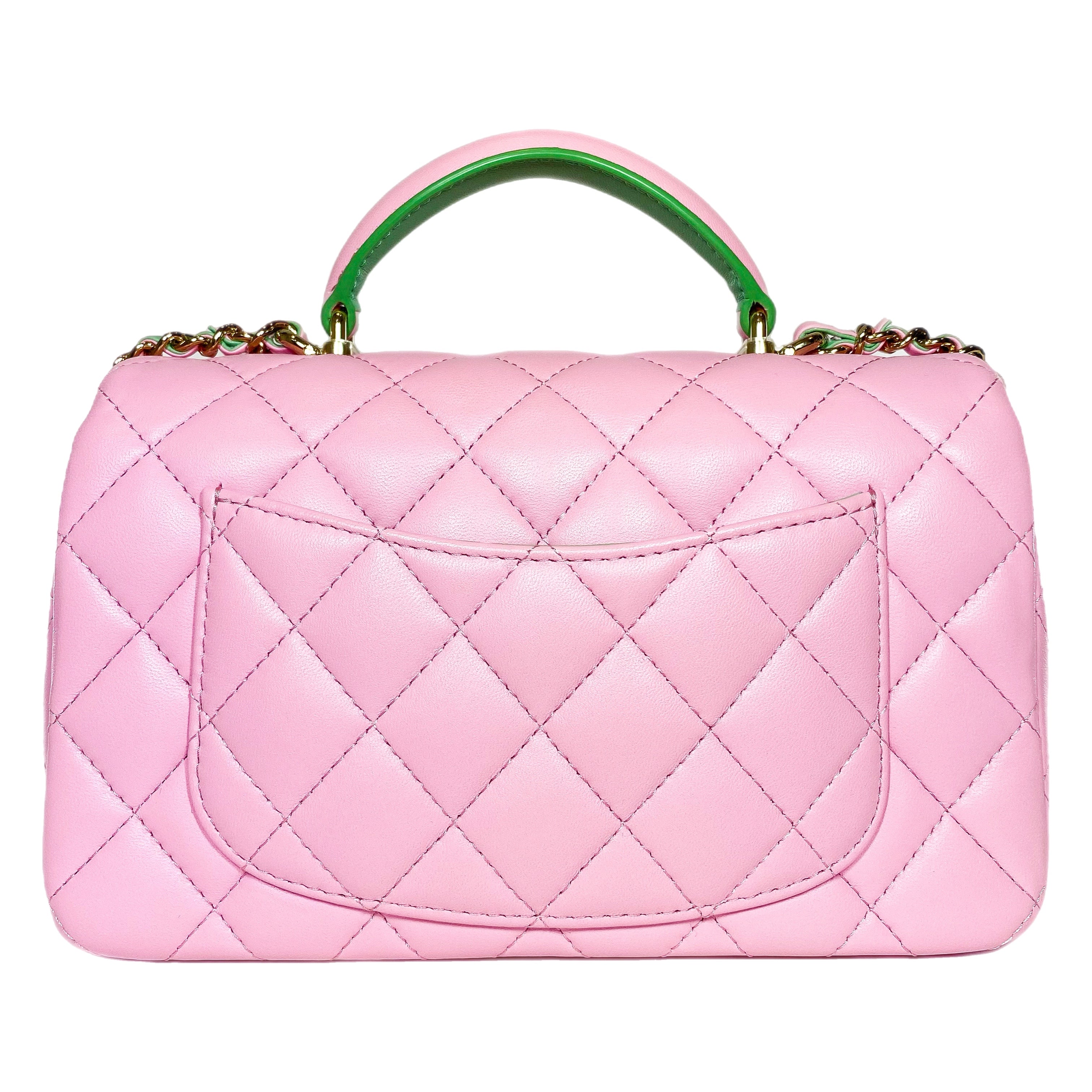 Chanel Pink Green Mini Top Handle Flap Bag