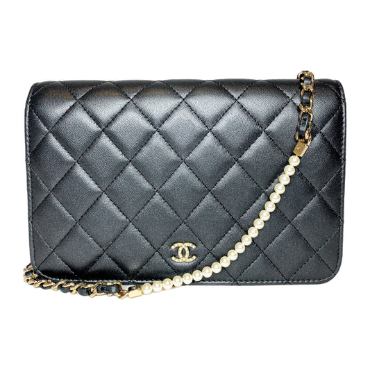 Chanel Graphite Pearl Chain Wallet on Chain