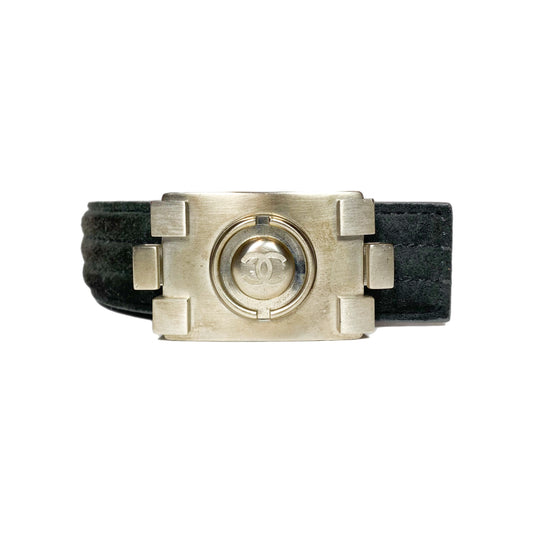 Chanel Dark Grey Logo Belt