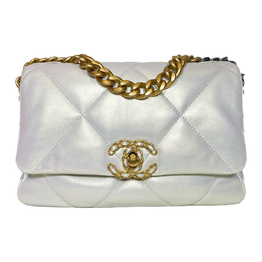 Chanel 19 Iridescent White Medium Flap Bag