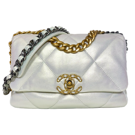 Chanel 19 Iridescent White Medium Flap Bag