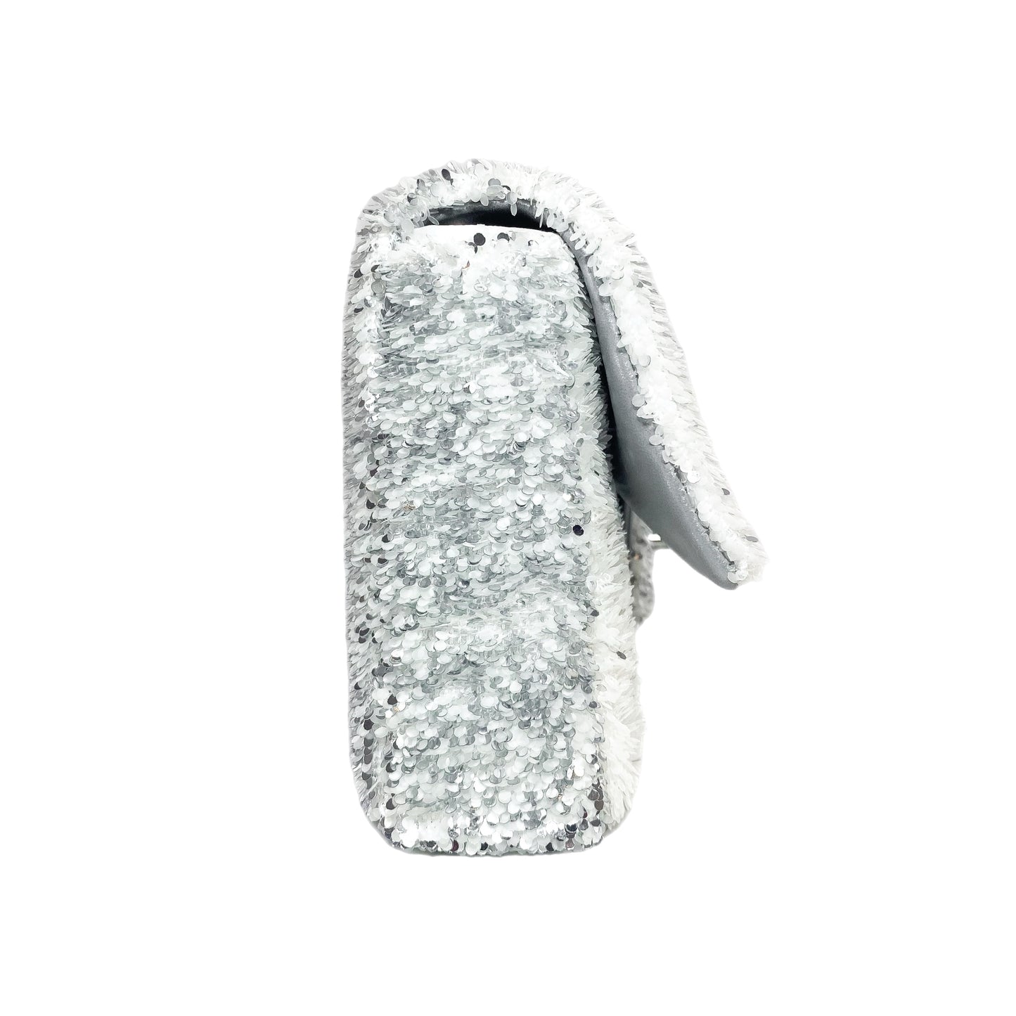 Chanel White Silver Sequin Flap Bag