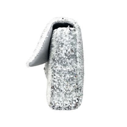 Chanel White Silver Sequin Flap Bag