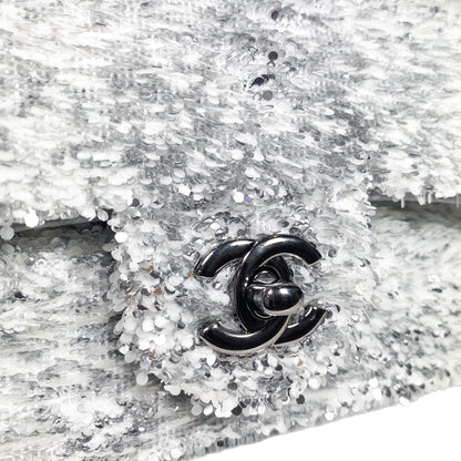Chanel White Silver Sequin Flap Bag