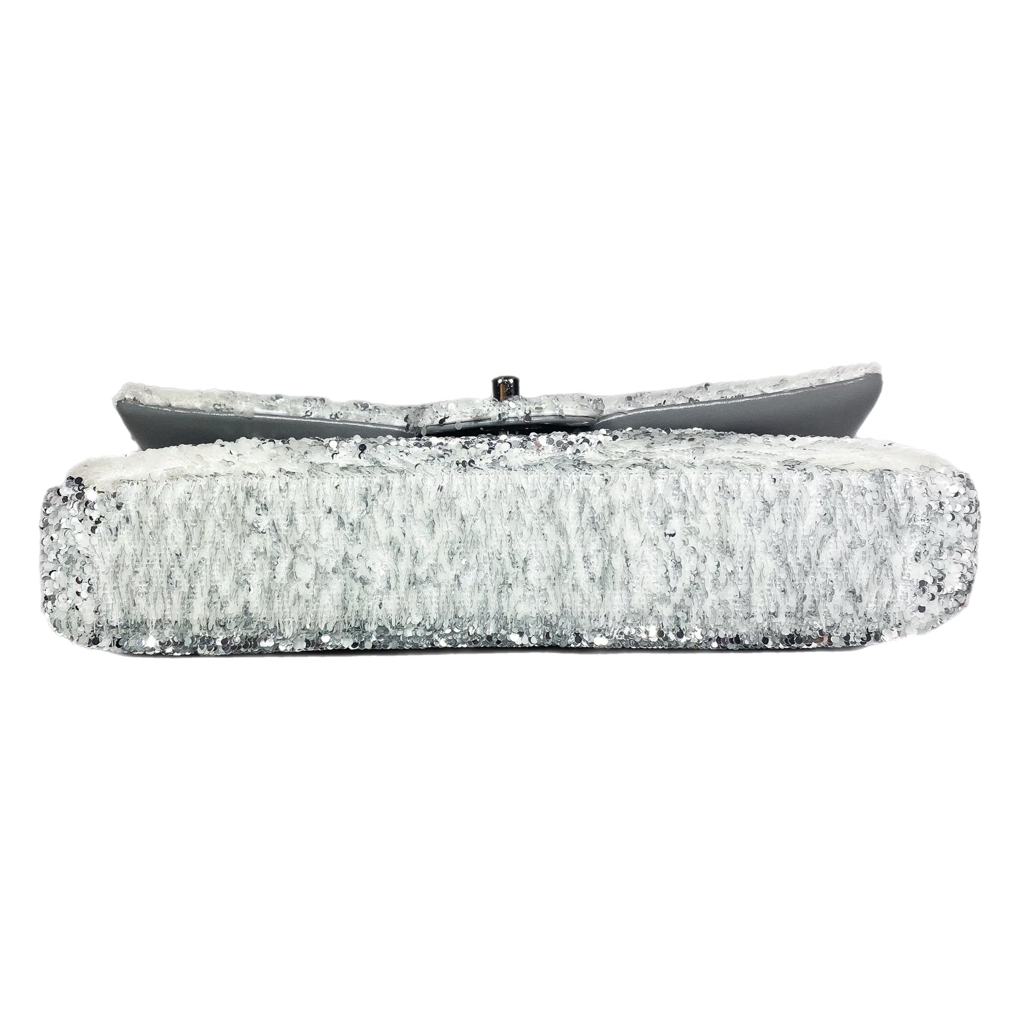 Chanel White Silver Sequin Flap Bag