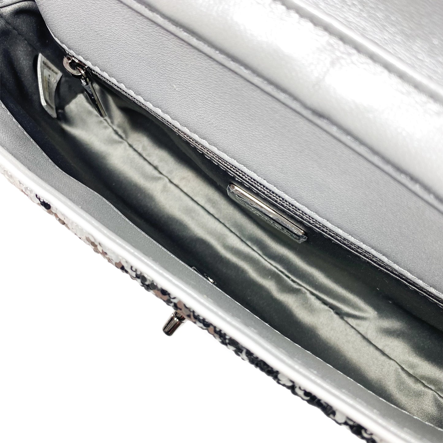 Chanel White Silver Sequin Flap Bag