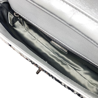 Chanel White Silver Sequin Flap Bag