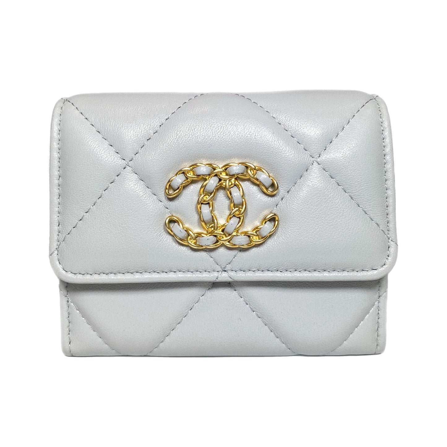 Chanel 19 Gray Quilted Flap Coin Purse with Chain