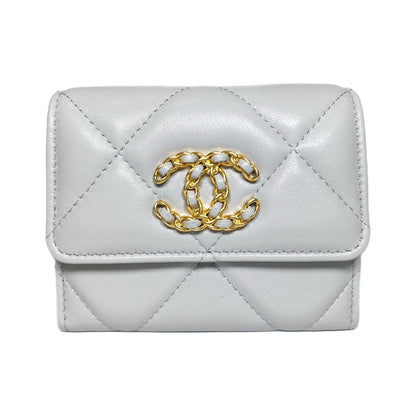 Chanel 19 Gray Quilted Flap Coin Purse with Chain