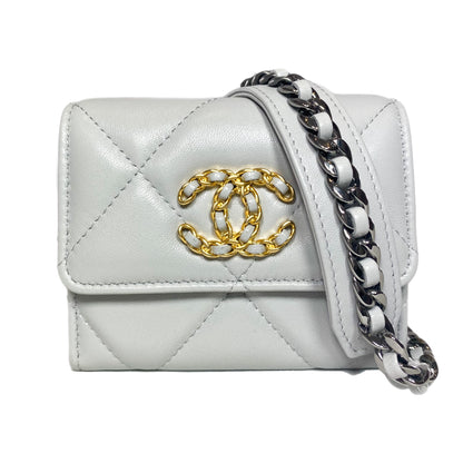 Chanel 19 Gray Quilted Flap Coin Purse with Chain