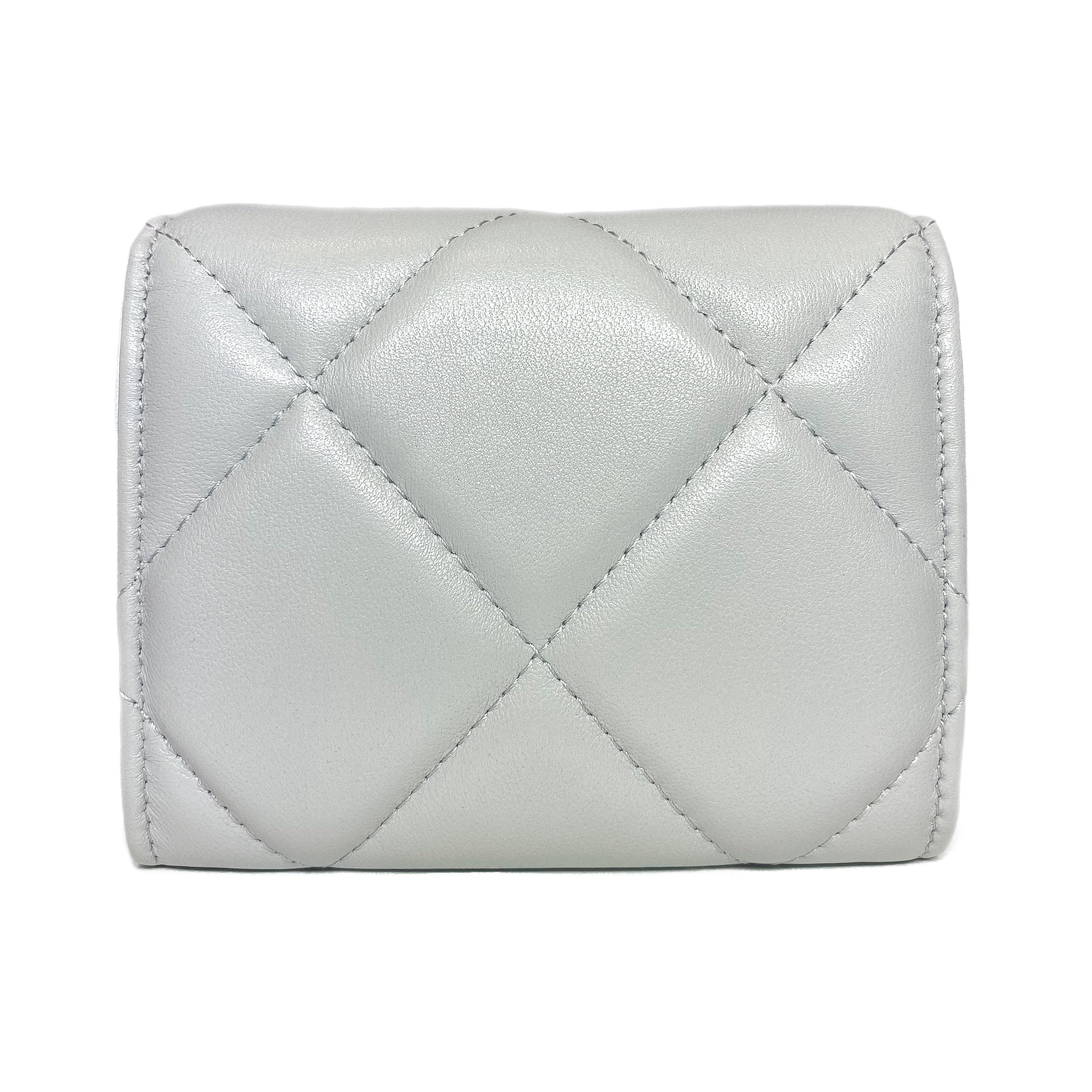 Chanel 19 Gray Quilted Flap Coin Purse with Chain