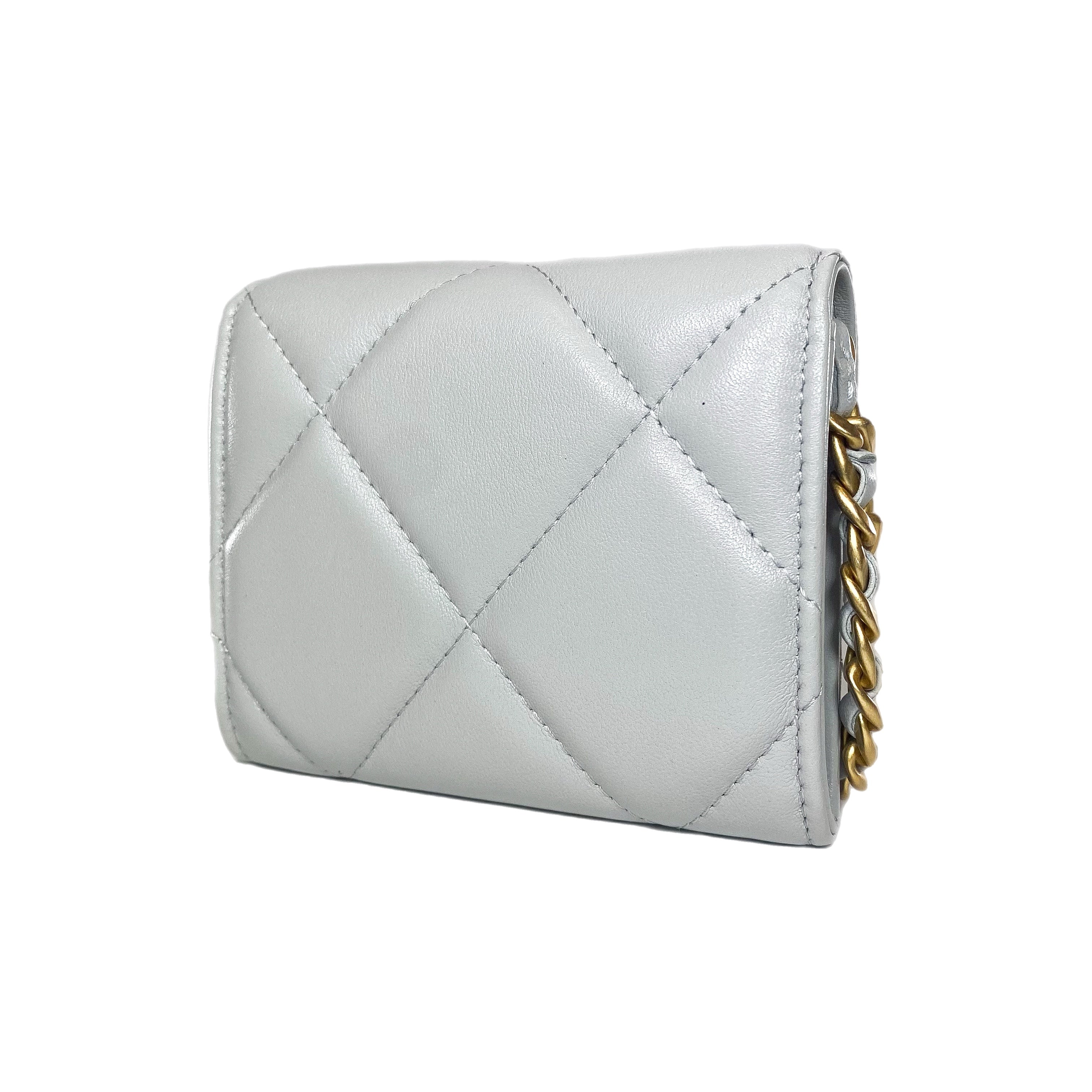Chanel 19 Gray Quilted Flap Coin Purse with Chain