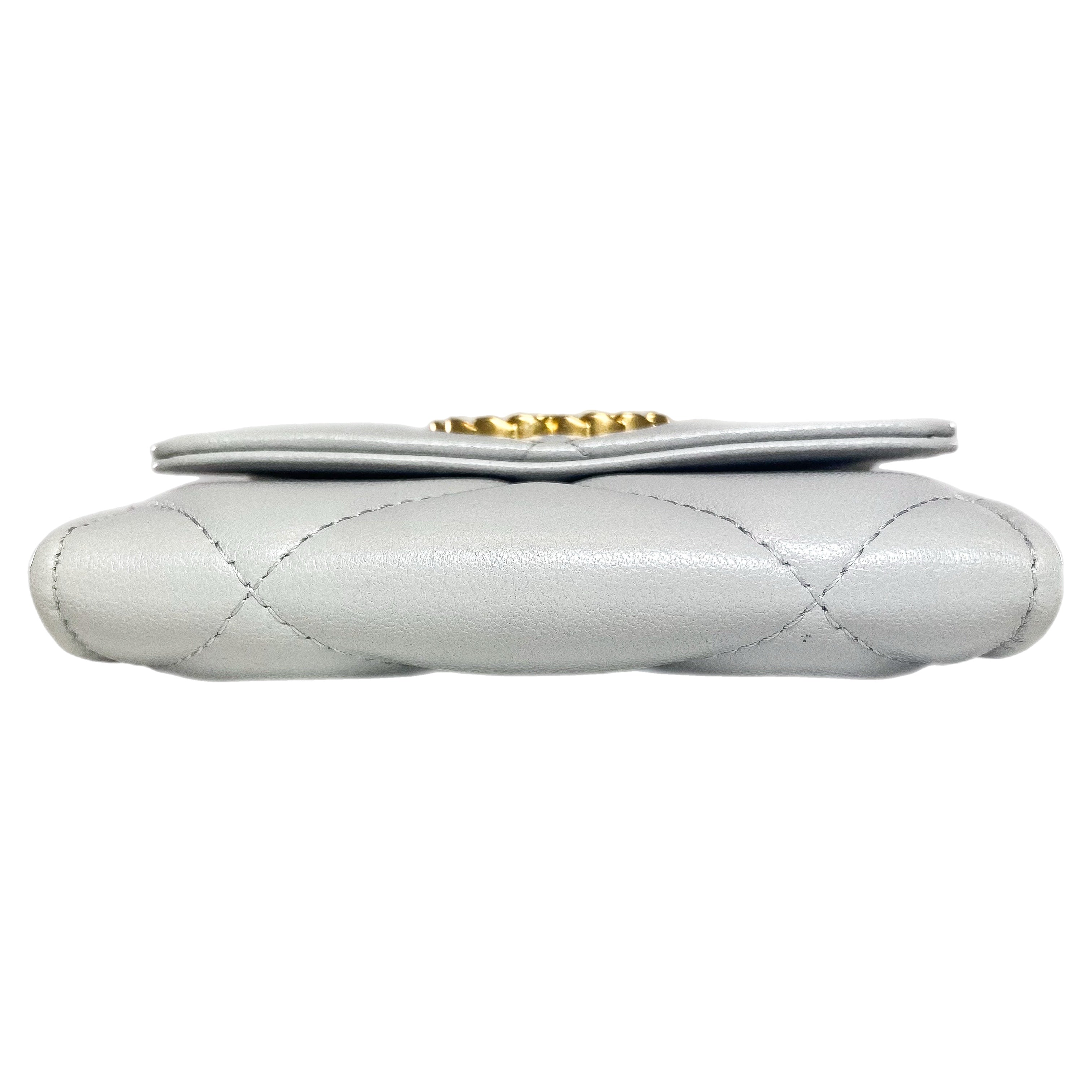 Chanel 19 Gray Quilted Flap Coin Purse with Chain