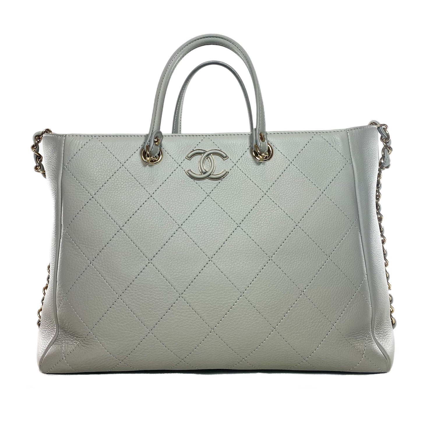 Chanel Gray Stitched Medium Shopping Tote