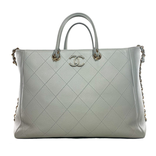 Chanel Gray Stitched Medium Shopping Tote