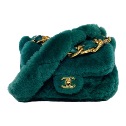 Chanel Green Shearling Quilted Crossbody Bag