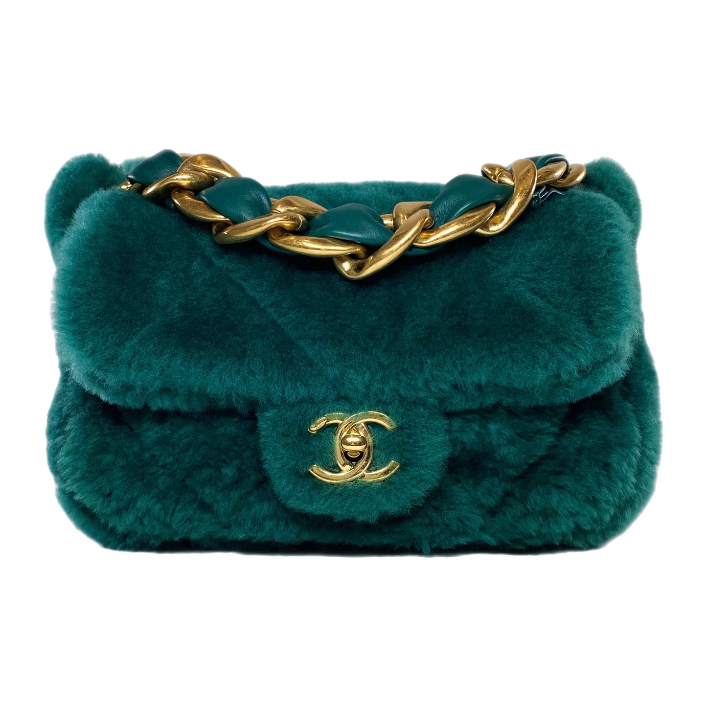 Chanel Green Shearling Quilted Crossbody Bag