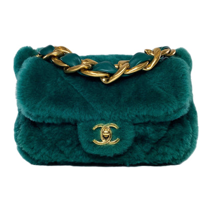 Chanel Green Shearling Quilted Crossbody Bag