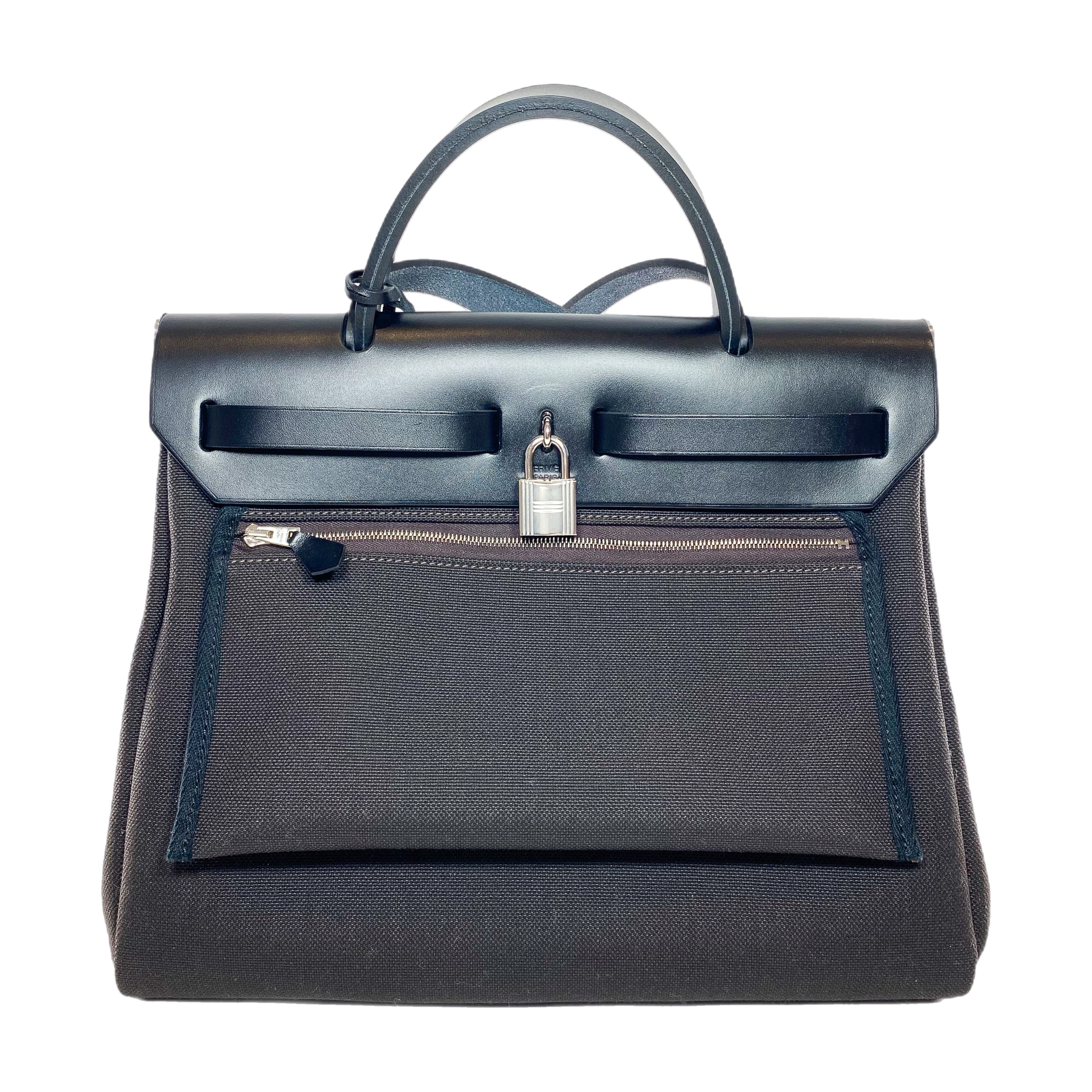 Hermes Black Ebene Toile Vache Hunter Herbag Zip 31 PM