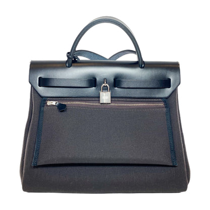 Hermes Black Ebene Toile Vache Hunter Herbag Zip 31 PM