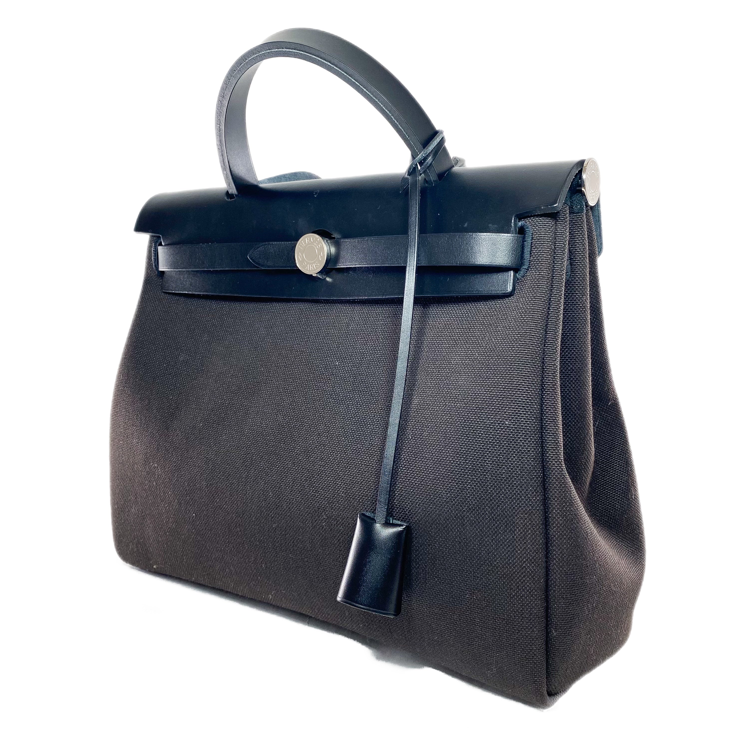 Hermes Black Ebene Toile Vache Hunter Herbag Zip 31 PM
