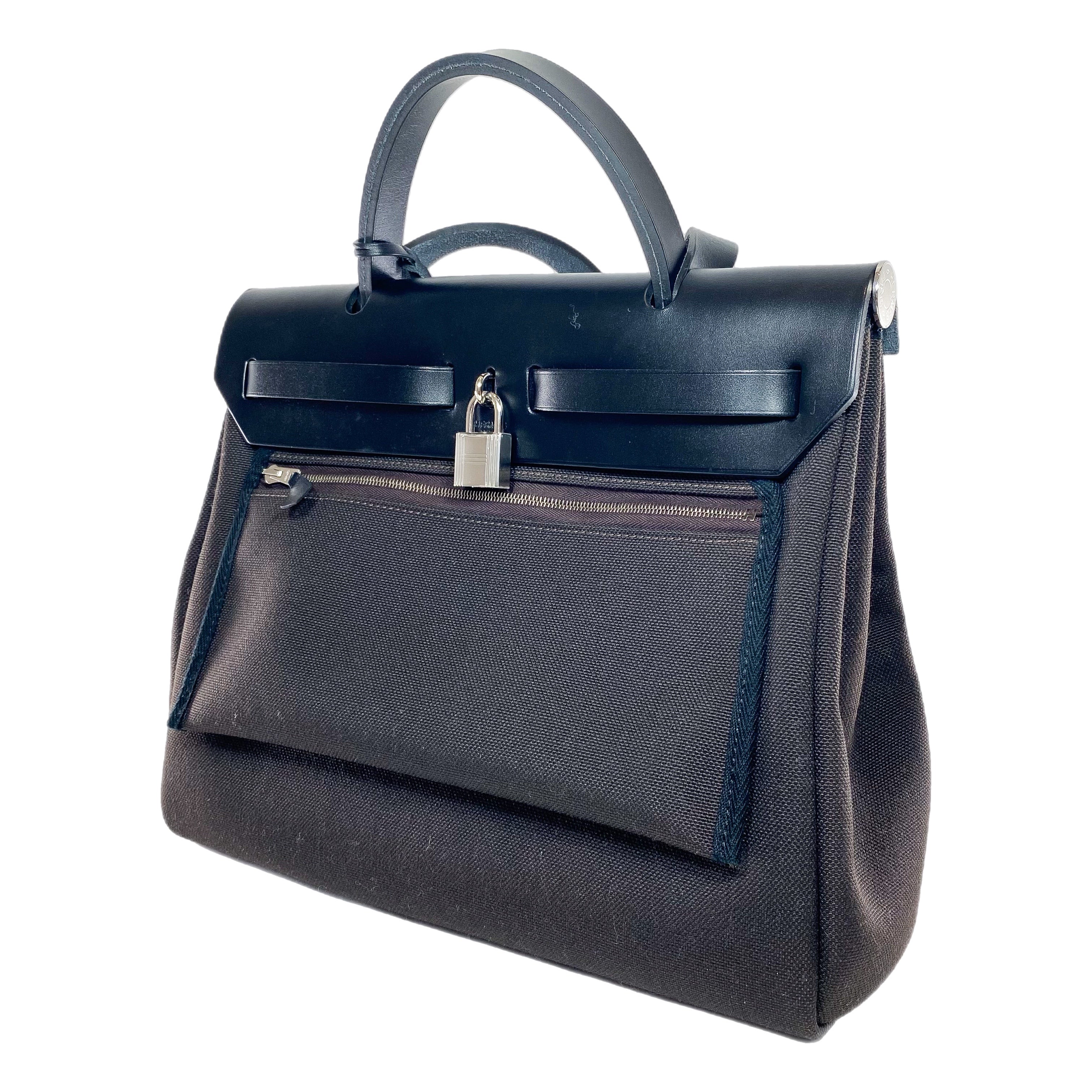 Hermes Black Ebene Toile Vache Hunter Herbag Zip 31 PM