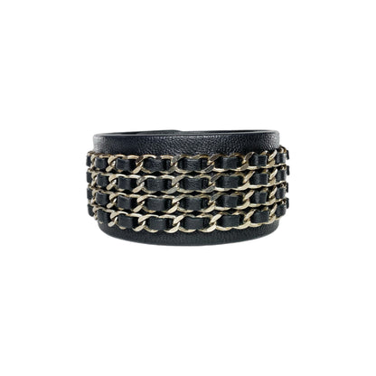 Chanel Black Silver Chain Wide Turnlock Cuff
