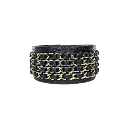 Chanel Black Silver Chain Wide Turnlock Cuff