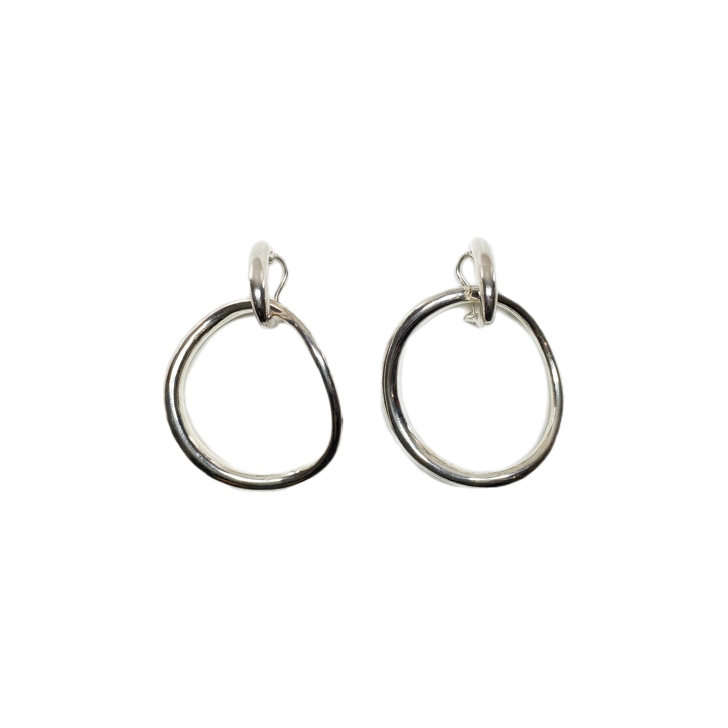 Chanel Silver Double Hoop Clip On Earrings