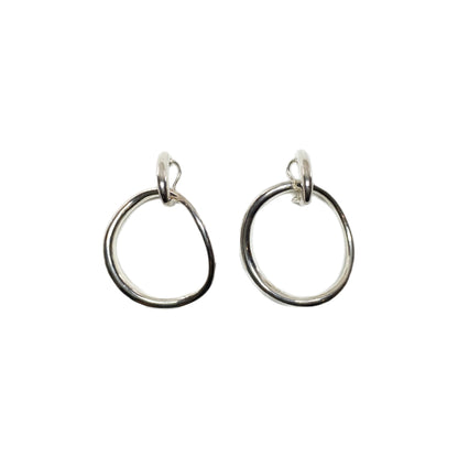 Chanel Silver Double Hoop Clip On Earrings