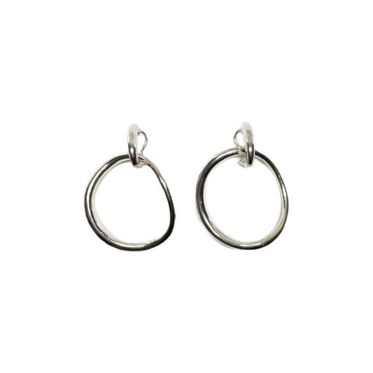 Chanel Silver Double Hoop Clip On Earrings