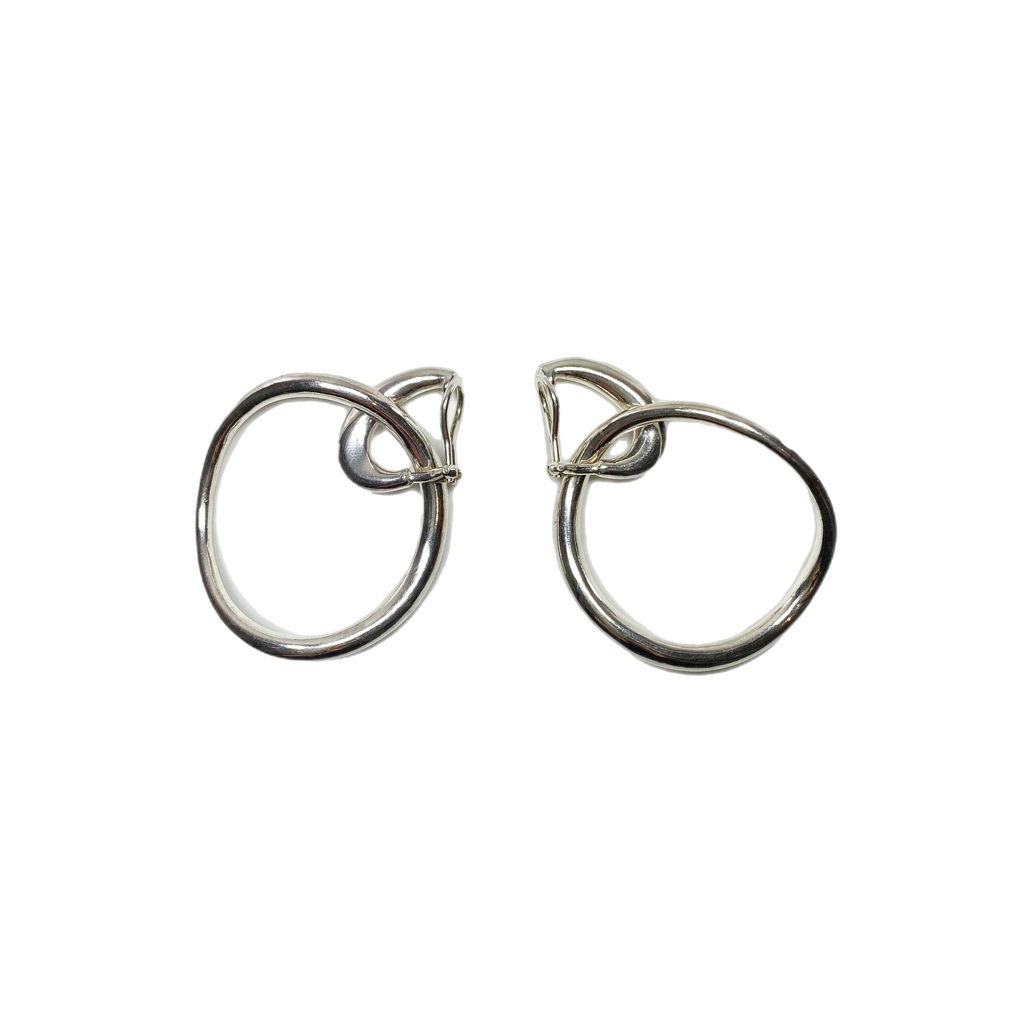 Chanel Silver Double Hoop Clip On Earrings