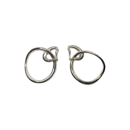 Chanel Silver Double Hoop Clip On Earrings
