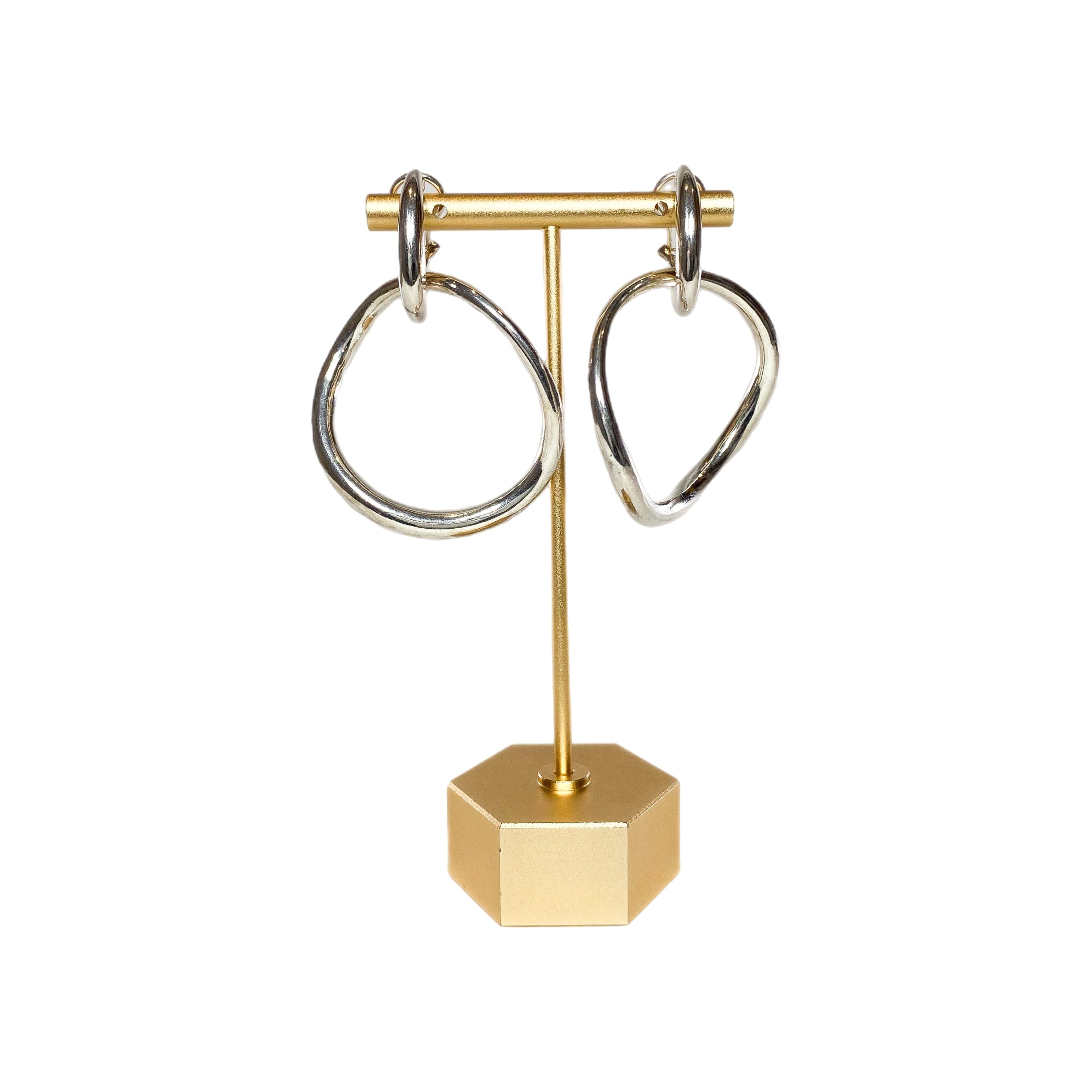 Chanel Silver Double Hoop Clip On Earrings