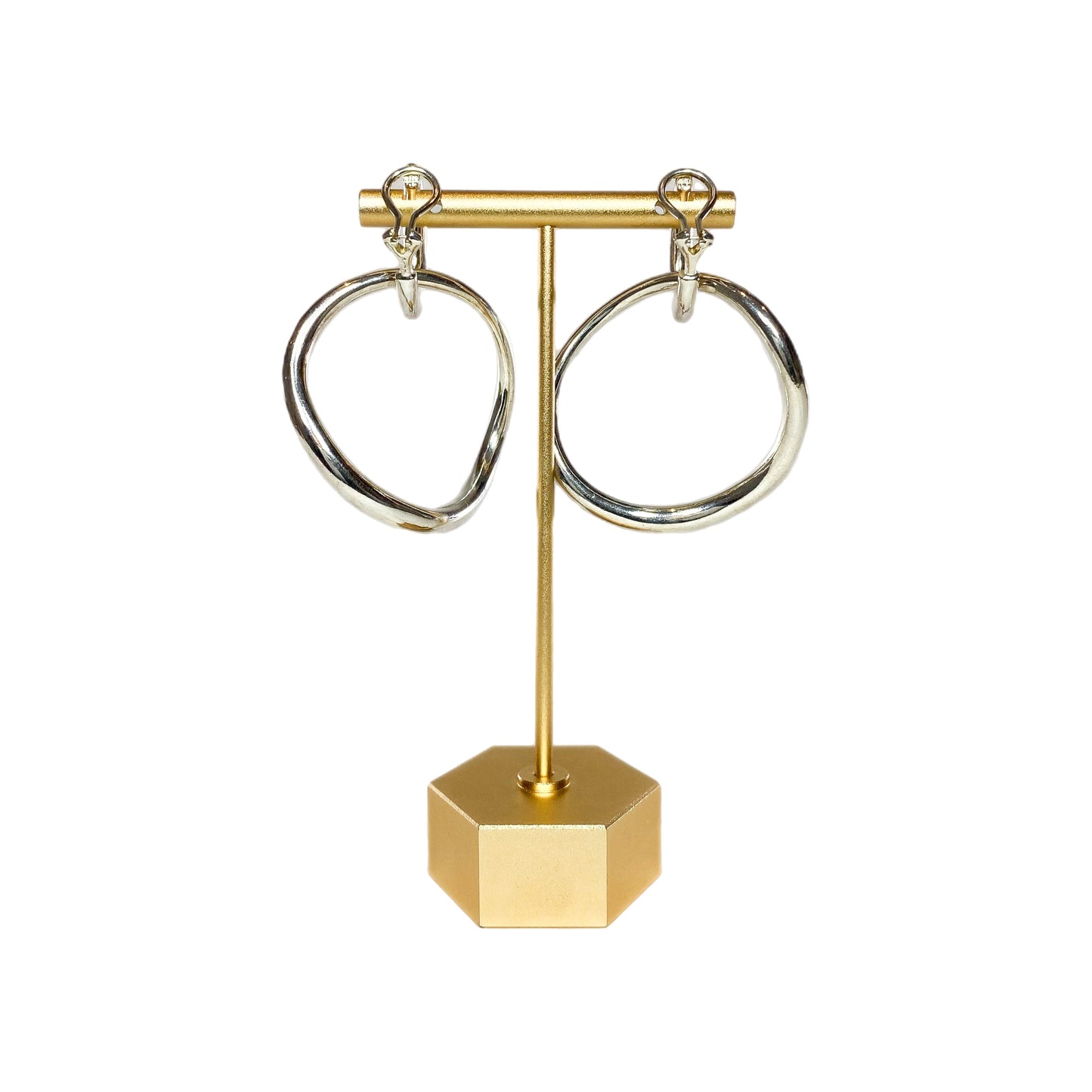 Chanel Silver Double Hoop Clip On Earrings