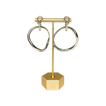 Chanel Silver Double Hoop Clip On Earrings