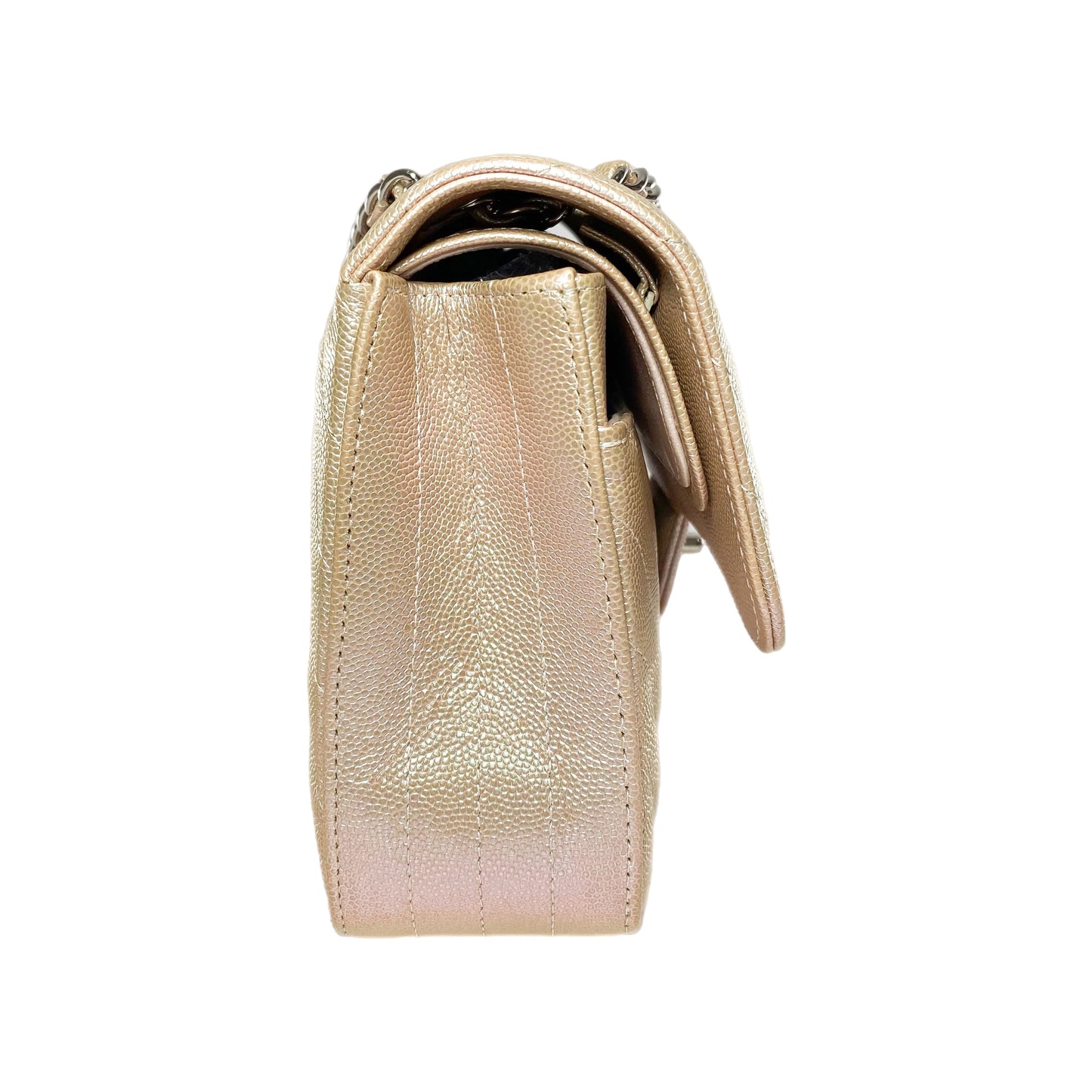 Chanel Iridescent Light Gold Chevron Medium Double Flap Bag