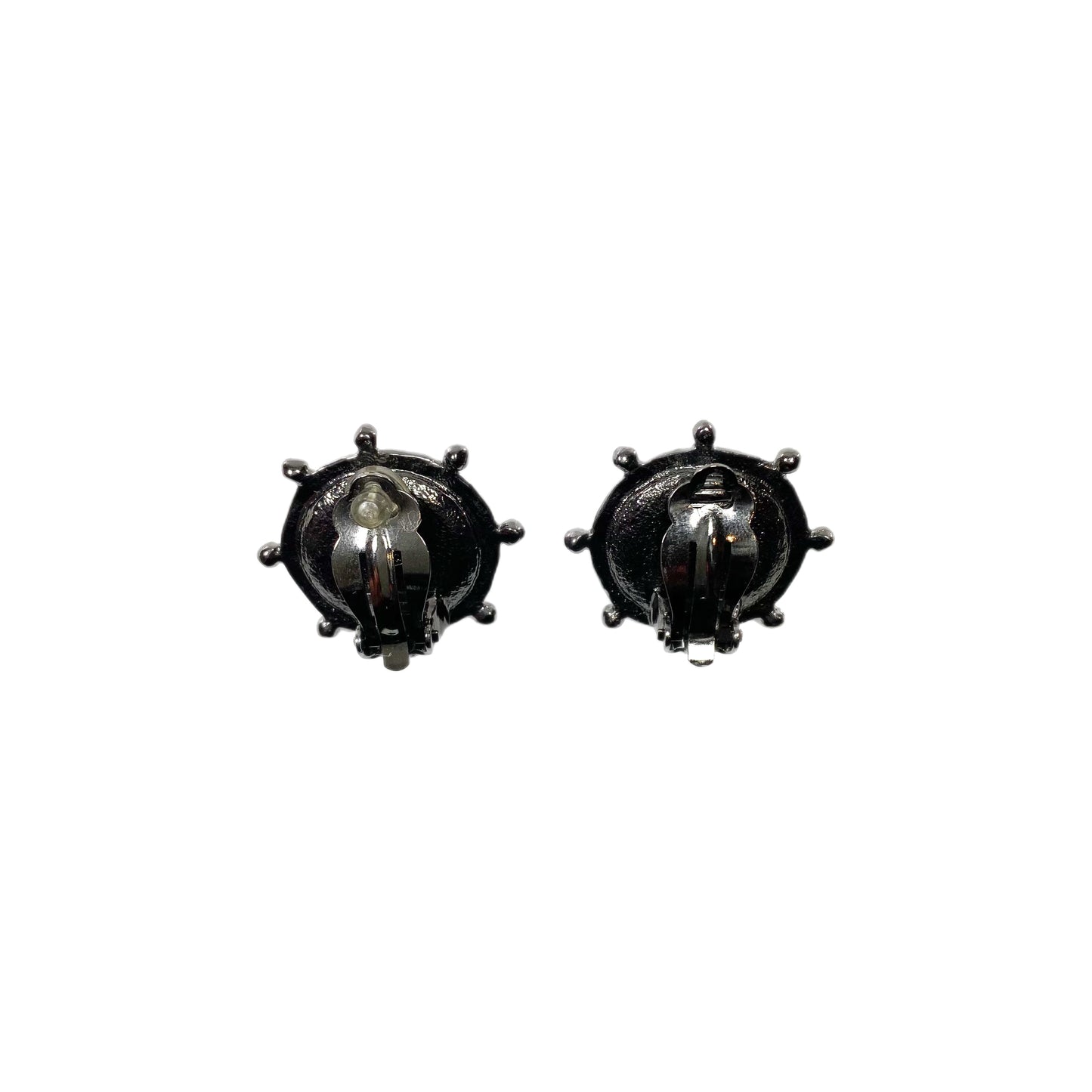 Chanel Gunmetal Ship’s Wheel Crystal Clip On Earrings