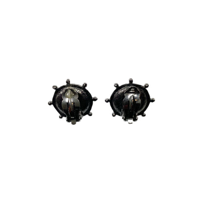 Chanel Gunmetal Ship’s Wheel Crystal Clip On Earrings