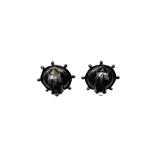 Chanel Gunmetal Ship’s Wheel Crystal Clip On Earrings