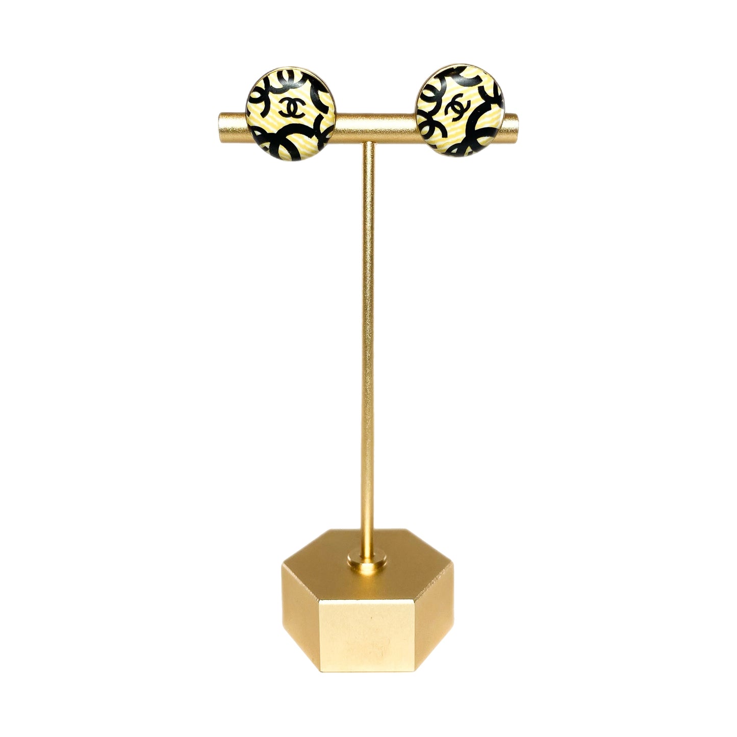 Chanel Black Yellow Logo Vintage Earrings