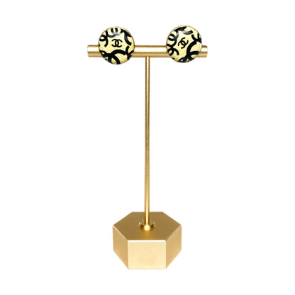 Chanel Black Yellow Logo Vintage Earrings