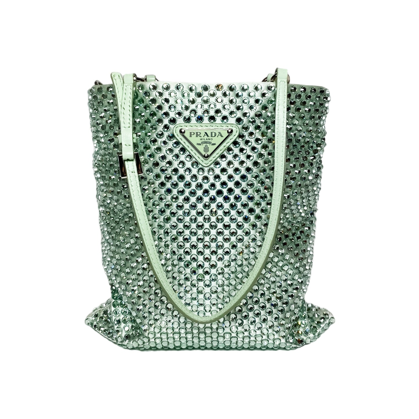 Prada Green Metal Triangle Logo Chain Crossbody
