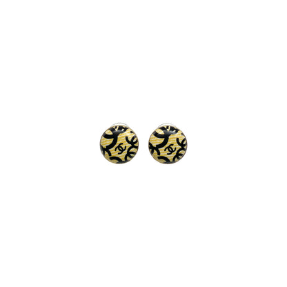 Chanel Black Yellow Logo Vintage Earrings
