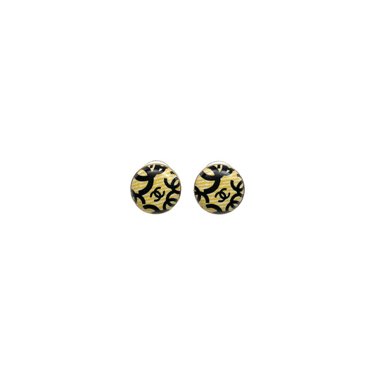 Chanel Black Yellow Logo Vintage Earrings