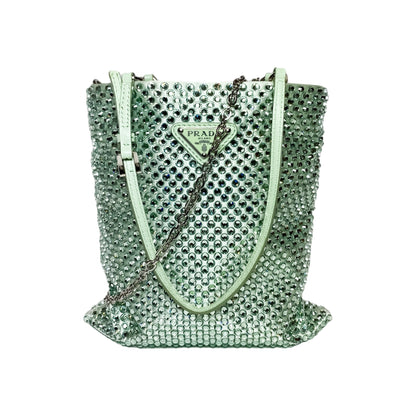 Prada Green Metal Triangle Logo Chain Crossbody